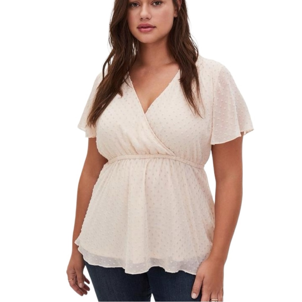 torrid Cream Swiss Dot Surplice Peplum Blouse